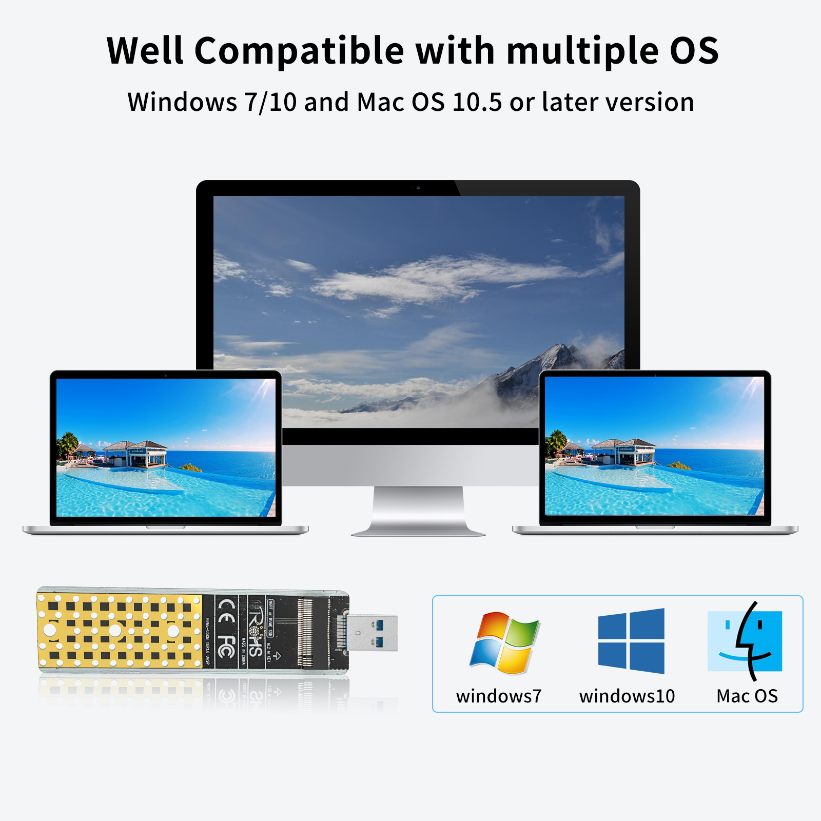 ANYOYO NVMe to USB Adapter M.2 to USB 3.1 Gen 2 Bridge Chip 10 Gbps Converter Reader Based M Key