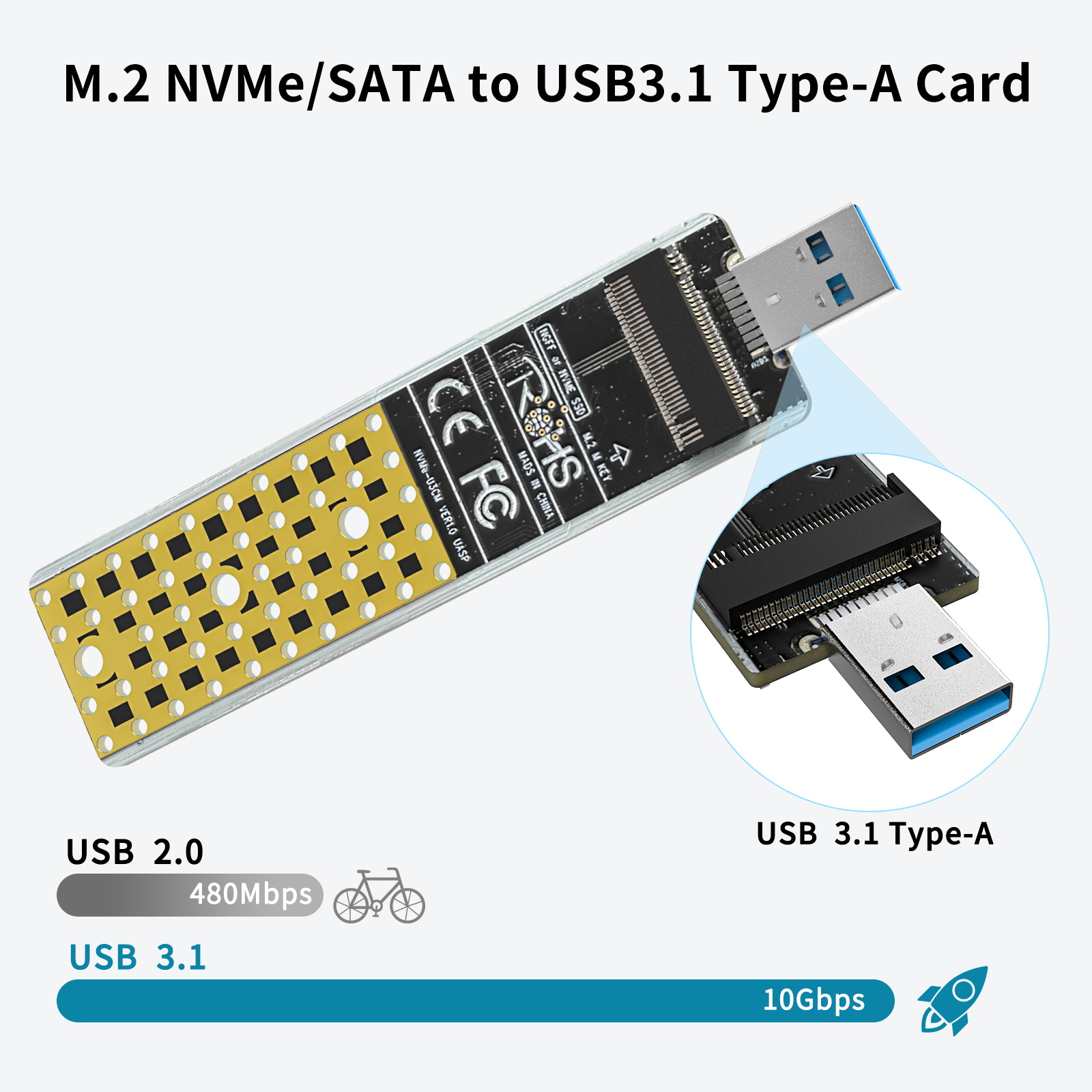 ANYOYO NVMe to USB Adapter M.2 to USB 3.1 Gen 2 Bridge Chip 10 Gbps Converter Reader Based M Key